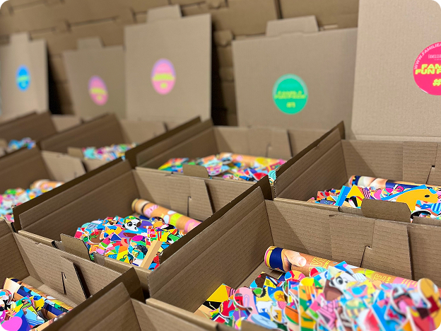 Produksjon av Familyfunpack - mange esker